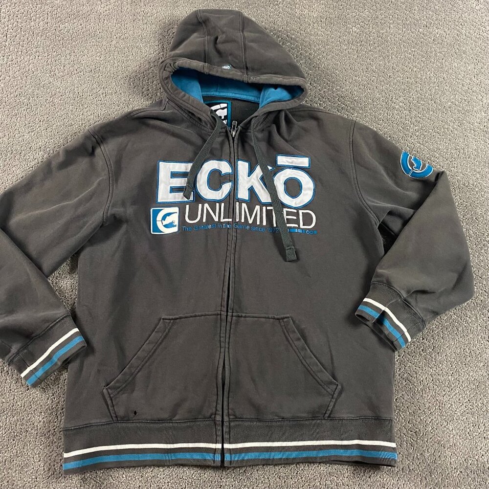 Vintage Y2K Ecko Unltd Hoodie Men's XL Full Zip Sunfaded Gray Distressed